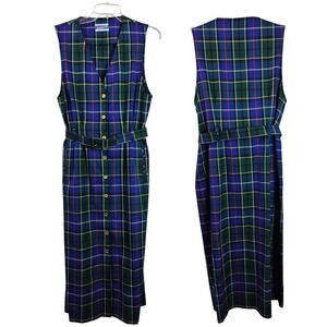 Pendleton Knockabout Wool Blue Green Plaid Vintage USA Button Up Belted Dress 8